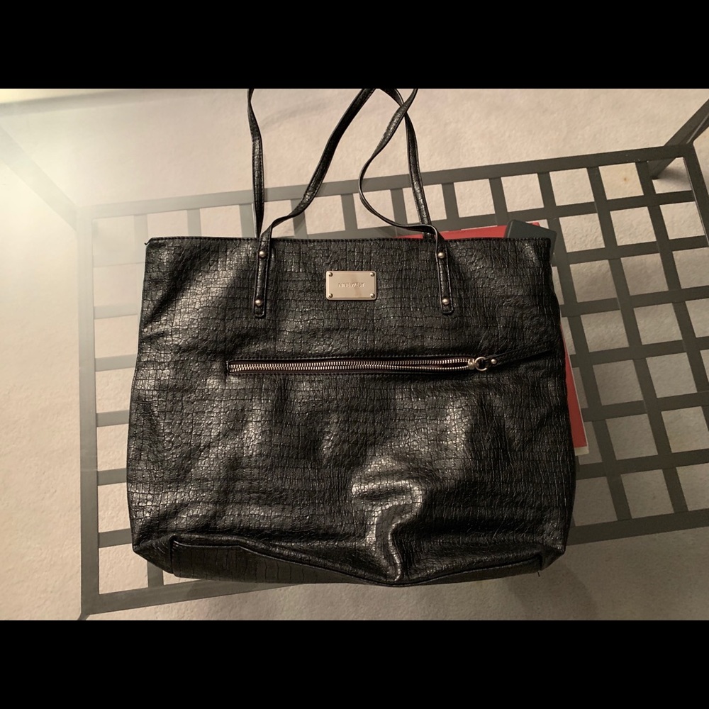 Nine West black snakeskin tote